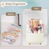 SKYDUE 360 Degree Rotating Desk Organizer, Dual-Purpose Pencil Pen Holder for Desk, Rotating Desk Pen Organizer with 5 Slots, Pencil Cup for Office, School, Home Beige