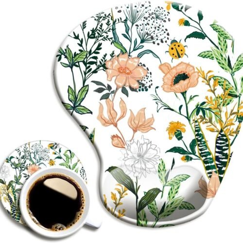Ergonomic Mouse Pad with Wrist Support, Cute Mouse Pads with Non-Slip PU Base for Home Office Working Studying Easy Typing & Pain Relief Beautiful Floral