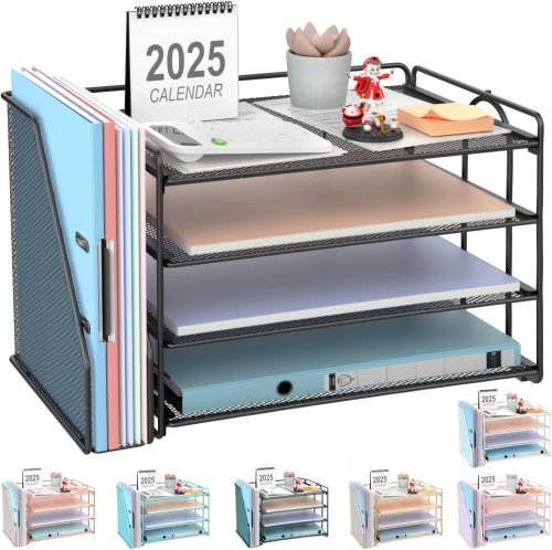 gianotter 4-Tier Paper Organizer with Magazine Holder, Desk Organizers and Accessories, Desk Accessories & Workspace Organizers, File Organizer for Office Supplies Storag (Black)