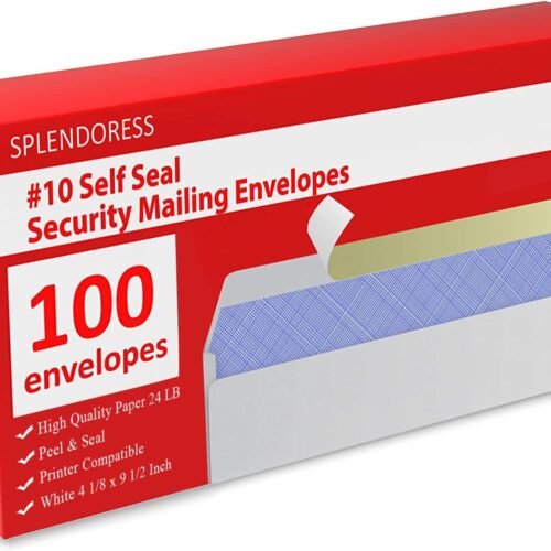 #10 Envelopes Letter Size Self Seal | 100 Business Mailing Security Peel and Sealing Envelope | 100% Tinted | no 10 White Windowless Legal Regular Plain Envelops Pack | 4-1/8 x 9-1/2 Inches | 24 LB