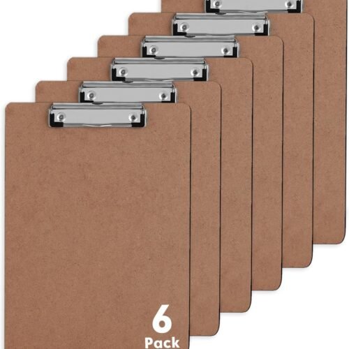 Clipboards, PANDRI 6 Pack Hardboard Office Clipboards, Low Profile Clip, Clip Boards 8.5x11 Standard Letter Size, Classroom Supplies, ECO Friendly