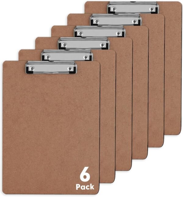 Clipboards, PANDRI 6 Pack Hardboard Office Clipboards, Low Profile Clip, Clip Boards 8.5x11 Standard Letter Size, Classroom Supplies, ECO Friendly