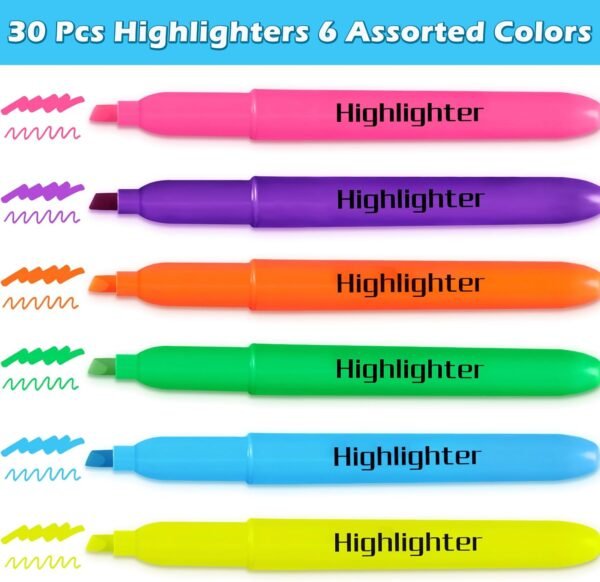V-Opitos 30 Pack Highlighters in 6 Assorted Colors, No Bleed, Bright With Soft Chisel Tips, Ideal for Office and School Supplies