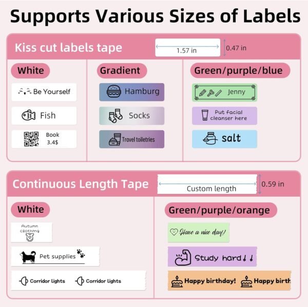 ORGSTA S001 Label Maker Machine with Tape, Portable Bluetooth Label Maker for Home and Office Organization, Thermal Label Printer Mini Label Maker with Multiple Templates, Pink