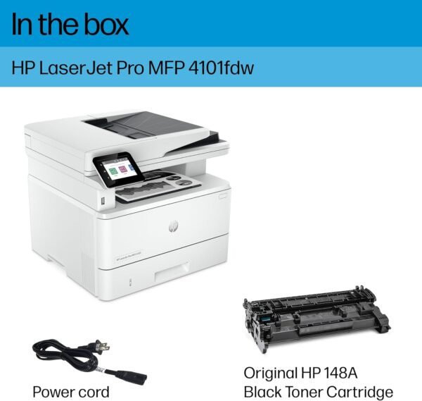HP LaserJet Pro MFP 4101fdw Wireless Black & White All-in-One Laser Printer, Scanner, Copier, Fax, Best-for-Office (2Z619F)