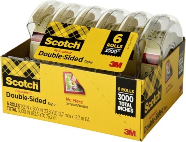 Scotch Double Sided Tape with Tape Dispenser, Office and School Supplies for Arts and Crafts, Alternative to Scrapbooking Tape, 0.75 in. x 500 in., 6 Tape Rolls with 6 Tape Dispensers