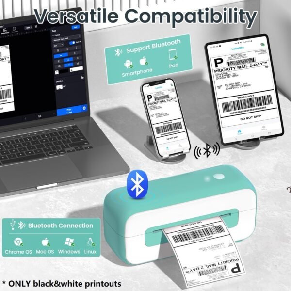 Phomemo Green Bluetooth Thermal Shipping Label Printer, 2025 Upgrade 4x6 Desktop Thermal Label Printer for Small Business/Shipping Packages/Office/Home, for Amazon, Ebay, Shopify, Etsy, UPS, FedEx