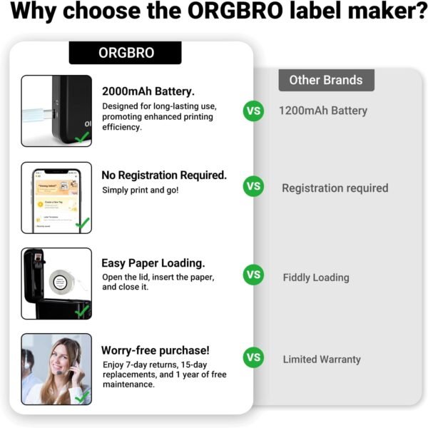 ORGBRO Label Maker Machine with Tape, X1 Portable Thermal Label Printer Support Continuous Waterproof Label & Pre-Cut Label, Bluetooth Small Label Makers with Multiple Templates for School Office Home