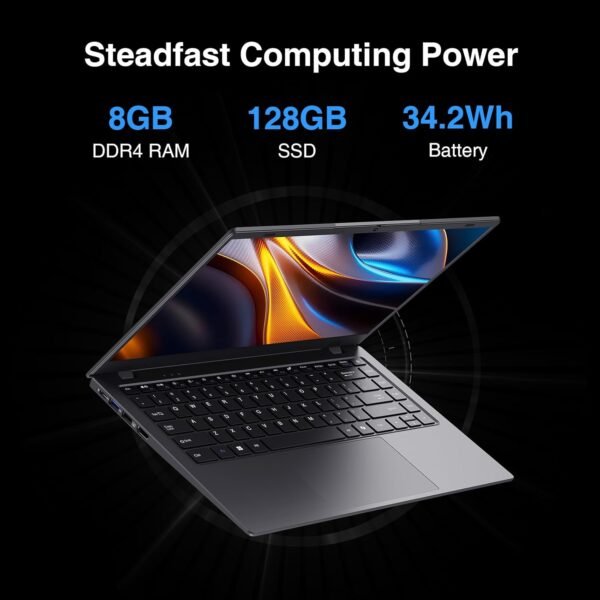14 inch Windows 11 Laptop Computer, 8GB DDR4 RAM 128GB SSD, 4-Core Intel CPU (Up to 2.9GHz), Thin & Portable Notebook PC, WiFi, BT4.2, MS Office 2024