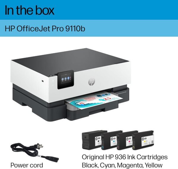 HP OfficeJet Pro 9110b Wireless Color Inkjet Printer, Print, Duplex Printing Best-for-Office (5A0S1A)