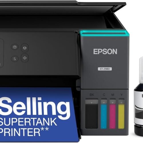 Epson EcoTank ET-2980 Wireless All-in-One Color Supertank Printer with up to 3 Years of Ink, Refillable Tanks, Perfect for Home, 15 PPM, 1.44" Color Screen, Auto 2-Sided Printing - Black