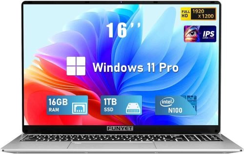 16 Inch Gaming Laptop, Laptop Computer 2025 Windows 11 Pro, 16GB RAM 1TB SSD, Intel 12th Gen N100 Processor(up to 3.4GHz), Backlit Keyboard, Fingerprint Unlock, FHD 1920 * 1200