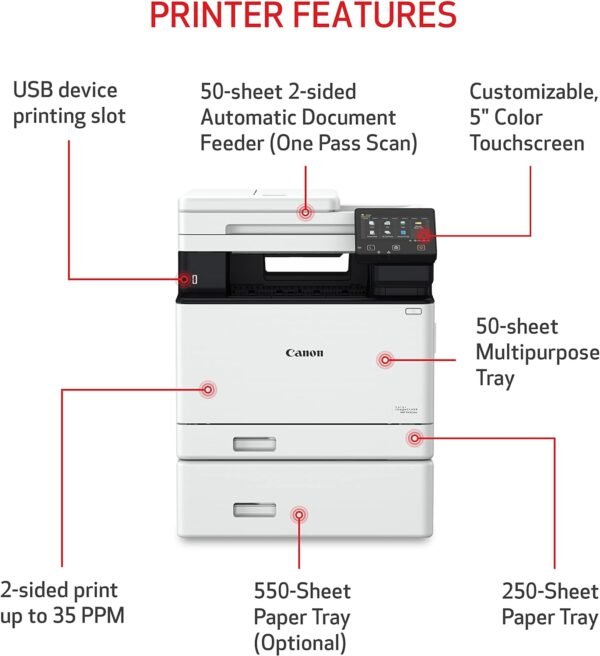 Canon Color imageCLASS MF753Cdw - Wireless Duplex Laser Printer, All-In-One with Scanner, Copier, Fax, Auto Document Feeder, Mobile Ready, 3 Year Limited Warranty, 35 PPM, White