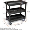 Stand Steady Tubstr 3 Shelf Utility Cart Supports Up to 375 lbs - Heavy-Duty Plastic Service Push Cart with Deep Shelves and 5" Casters, for Offices, Warehouse Storage, Garage (Black, 32 x 18 x 51)