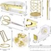 EOOUT Gold Office Supplies Set Desk Accessories, Acrylic Stapler Set Staple Remover, Phone Holder, Tape Holder, Pen Holder, 2 Ballpoint Pen, Scissor, Binder Clips, Ruler, Transparent Glue and Staples.