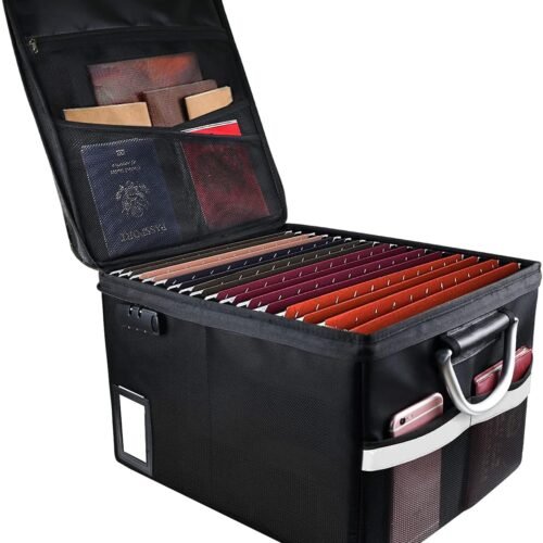 Fireproof Document File Organizer Box, Fireproof Safe Box with Lock, Portable Office Storage Cabinet for Hanging Letter/Legal Folder 16.1 x 12.9 x 11in