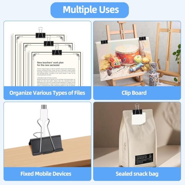 660 PCS Binder Clips Assorted Sizes Including X Large, Large, Medium, Small, X Small and Micro, Office Supplies File Clamps Paper Clips, 6 Sizes in 1 Pack, Metal Black Clamps for School, Home