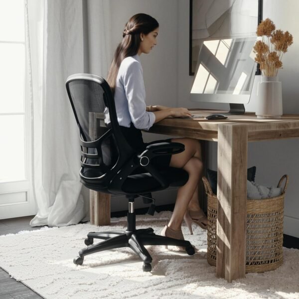 Flash Furniture Porter High Back Black Mesh Ergonomic Swivel Office Chair with Black Frame and Flip-up Arms