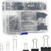 Binder Clips Paper Clips Assorted Sizes, 340pcs Black Binder Clips Jumbo Paperclips Set, Large Paper Clips for Office, School Supplies, Binder & Paper Clips in Container with Compartments