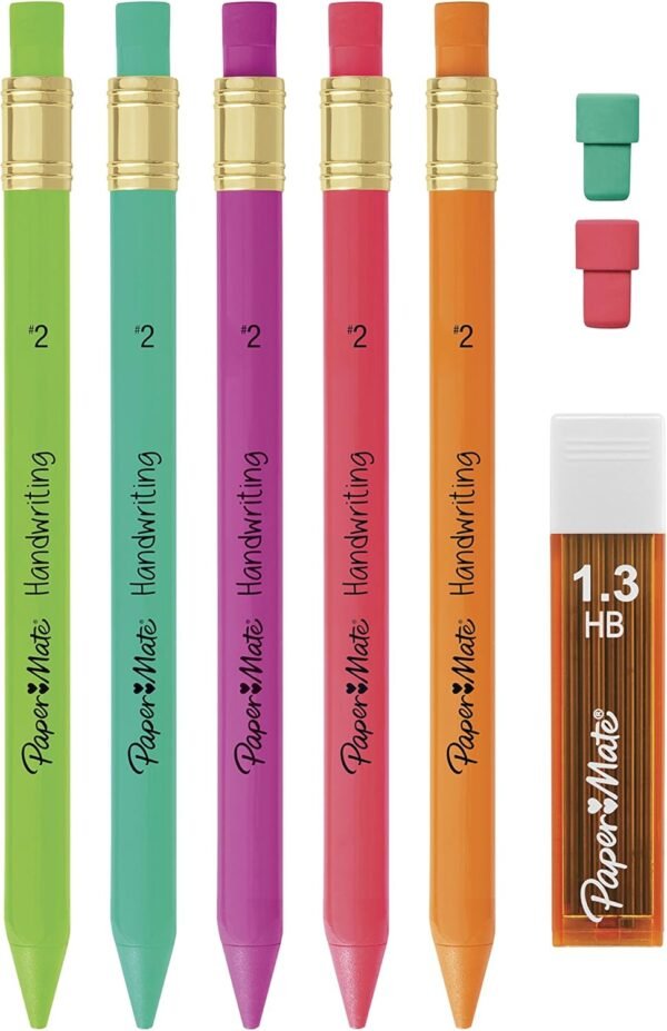 Paper Mate Handwriting Triangular Mechanical Pencil Set with Lead & Eraser Refills 1.3mm School Supplies Office Supplies Sketching Pencils Drafting Pencil Fun Barrel Colors 8 Count