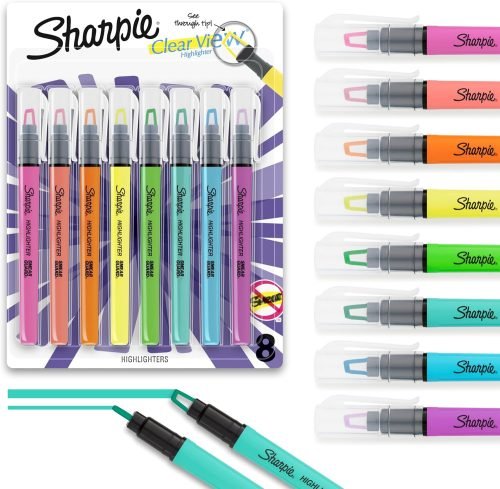 Sharpie Clear View Stick Highlighters, Chisel Tip, Fluorescent, See Through Tip Highlighter Marker Set, Assorted Colors, 8 Count - Quick Dry, Perfect for Note-Taking, Student & Teacher Supplies