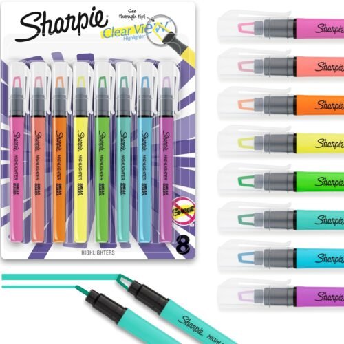 Sharpie Clear View Stick Highlighters, Chisel Tip, Fluorescent, See Through Tip Highlighter Marker Set, Assorted Colors, 8 Count - Quick Dry, Perfect for Note-Taking, Student & Teacher Supplies
