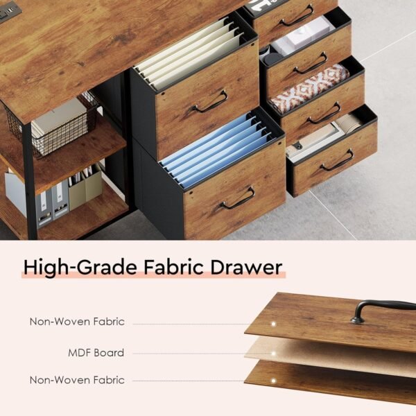 813REg24vML._AC_SL1500_.jpg 6 Drawer File Cabinet with Charging Station Rolling Printer Stand with Open Storage Shelf Fabric Lateral Filing Cabinet for Home Office,Rustic Brown2
