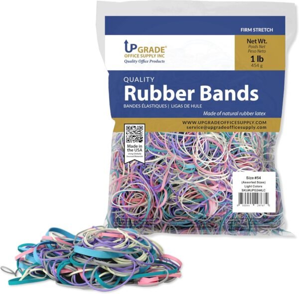 Upgrade Office Supply Rubber Bands, Assorted Size and Light Color, 1 lb, USA