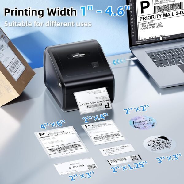 Bluetooth Thermal Label Printer 4x6, Ethernet Shipping Label Printer, D550 Pro Wireless Thermal Shipping Label Printer for Small Business, Office, Home, Support Bluetooth/Ethernet/USB