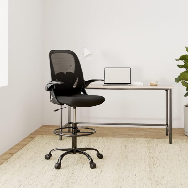 813zMUgb3wL._AC_SL1500_.jpg Primy Drafting Chair Tall Office Chair with Flip-up Armrests Executive Ergonomic Computer Standing Desk Chair with Lumbar Support and Adjustable Footrest Ring (Black)