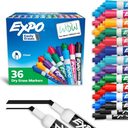 EXPO Low Odor Dry Erase Markers, Chisel Tip, Assorted Fashion Colors, 36 Count for Classroom, Office & Home Use
