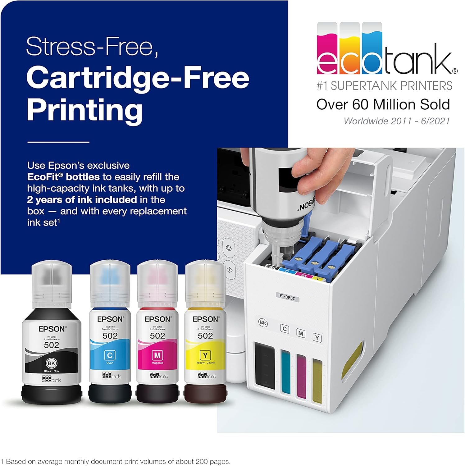 Epson EcoTank ET-3850 Wireless Color All-in-One Cartridge-Free Supertank Printer with Scanner, Copier, ADF and Ethernet – White (Renewed) - Image 2