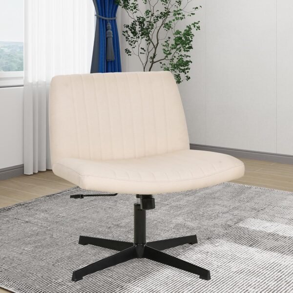 FDW Criss Cross Chair Armless Cross Legged Office Desk Chair Adjustable Swivel Ergonomic Desk Chair No Wheels U Shaped Backrest with Wide Seat Native Sponge Computer Task Vanity Chair for Home Office