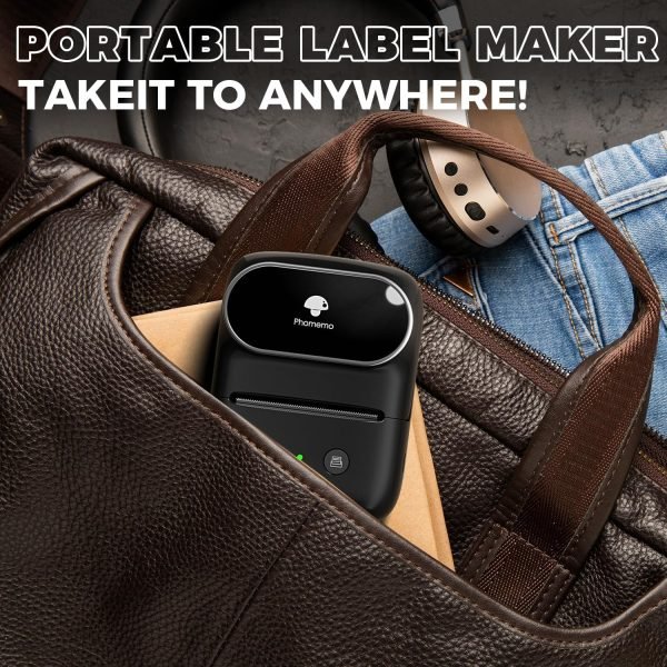 Phomemo Label Maker - M108 Bluetooth Address Label Makers for Small Business, Home, Office, 2 Inch Barcode Label Printer with 300+ Templates, Sticker Printer for Address/Logo/Clothing Label, Black