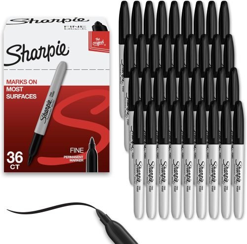 819S9huvsML._AC_SL1500_.jpg Sharpie Permanent Markers, Fine Tip, Black, Bulk Set, 36 Count - For Classroom, Office, & Home, Quick Drying, Fade Resistant, For Wood, Plastic, Paper, Metal, And More, Ideal for Drawing, Coloring
