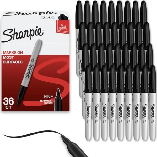 Sharpie Permanent Markers, Fine Tip, Black, Bulk Set, 36 Count - For Classroom, Office, & Home, Quick Drying, Fade Resistant, For Wood, Plastic, Paper, Metal, And More, Ideal for Drawing, Coloring