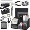 13-in-1 Office Desk Organizer Set with Stapler and Tape Dispenser, Pen Holder, Scissors, Ruler, Hole Punch, 2 Pens & More - All-in-One Desktop Accessories for Home Office School Supplies (Black)