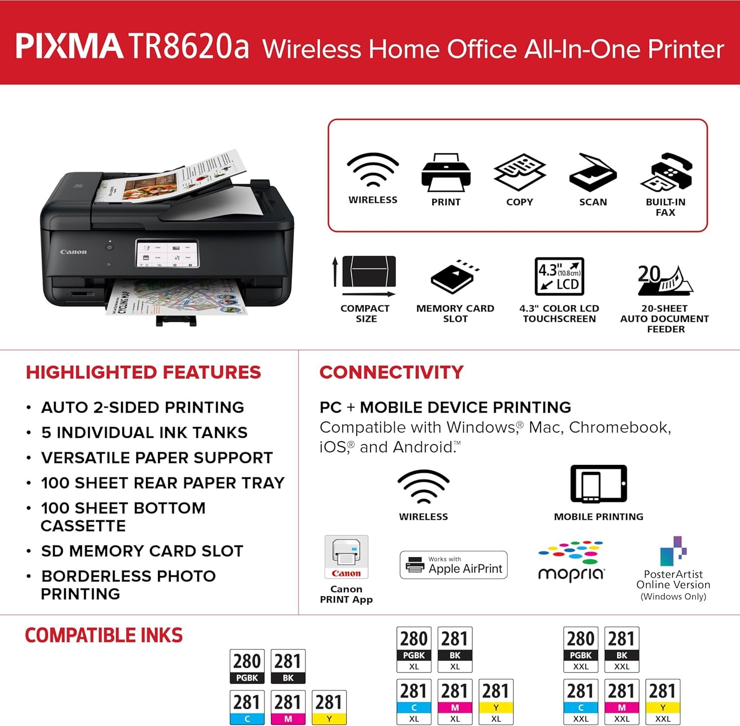 Canon PIXMA TR8620a - All-in-One Printer Home Office|Copier|Scanner|Fax|Auto Document Feeder | Photo, Document | Airprint (R), Android, Black, Works with Alexa - Image 6