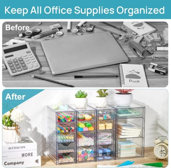 Vtopmart Acrylic Organizer with 16 Drawers (4 Set),Clear Storage Drawers for Office Supplies,Desk Organization and Storage for Makeup,Jewelry,Art Crafts