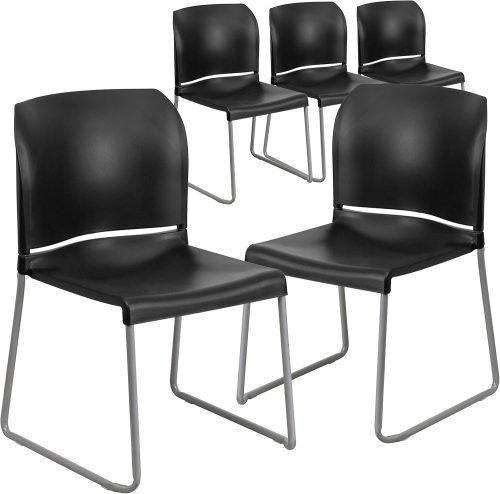 Flash Furniture Hercules Series Contoured Stacking Chairs for Waiting Rooms and Offices, Ergonomic Lobby Chairs with Curved Back, Set of 5, Black