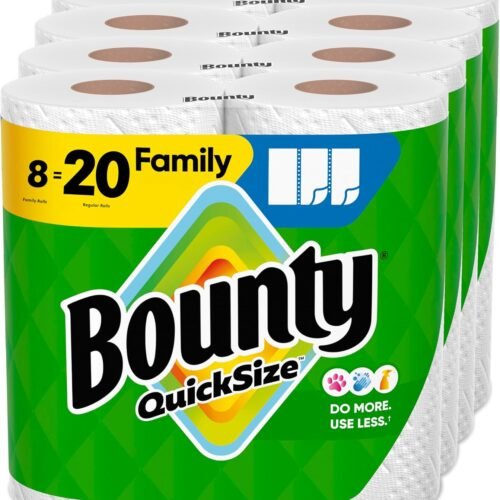 Bounty Quick Size Paper Towels, White, 8 Family Rolls = 20 Regular Rolls (Packaging May Vary)