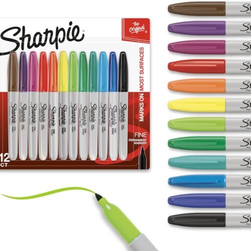 Sharpie Permanent Markers, Fine Tip, Assorted, 12 Count - For Classroom, Office, & Home, Quick Drying, Fade Resistant, For Wood, Plastic, Paper, Metal, And More, Ideal for Posters, Drawing, Coloring