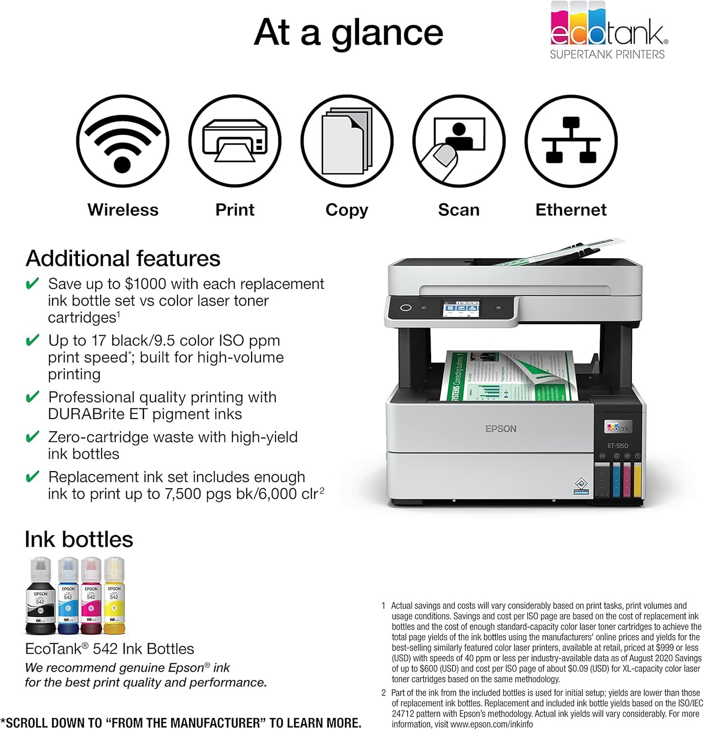 Epson EcoTank Pro ET-5150 Wireless Color All-in-One Supertank Printer with Scanner, Copier, Plus Auto Document Feeder, Large, White - Image 5