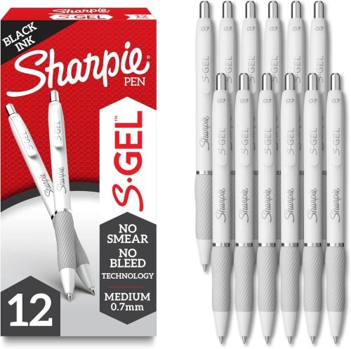 81FYUi0jf1L._AC_SL1500_.jpg Sharpie S-Gel , Drawing, Ink Pens For Journaling, Writing, Coloring, Medium Point (0.7Mm), Pearl White Body, Black Ink Gel-Pen, 12 Count