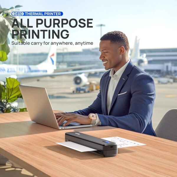 POLONO Portable Printer Wireless for Travel, D810 Bluetooth Thermal Printer Support for 8.5"x11" US Letter, Inkless Compatible with iOS, Android, Laptop for Office, Car and Home, Black