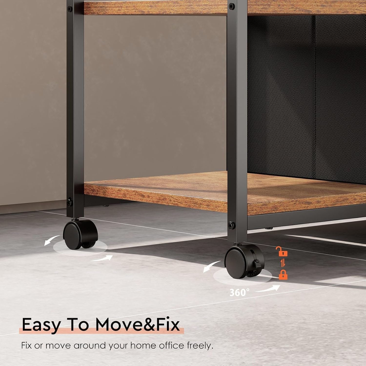 6 Drawer File Cabinet with Charging Station Rolling Printer Stand with Open Storage Shelf Fabric Lateral Filing Cabinet for Home Office,Rustic Brown2 - Image 6