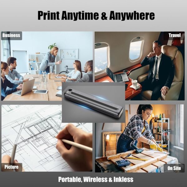 Rongta Portable Printer Wireless for Travel, Bluetooth WiFi Inkless Thermal Printers for 8.5" x 11" US Letter & A4 Size, Compatible with Android iOS Phone Mac Windows Laptop for Office & Home (Gray)