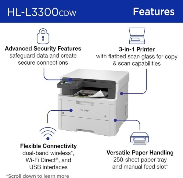 Brother HL-L3300CDW Wireless Digital Color Multi-Function Printer with Laser Quality Output, Copy & Scan, Duplex, Mobile | Includes 4 Month Refresh Subscription Trial ¹ Amazon Dash Replenishment Ready