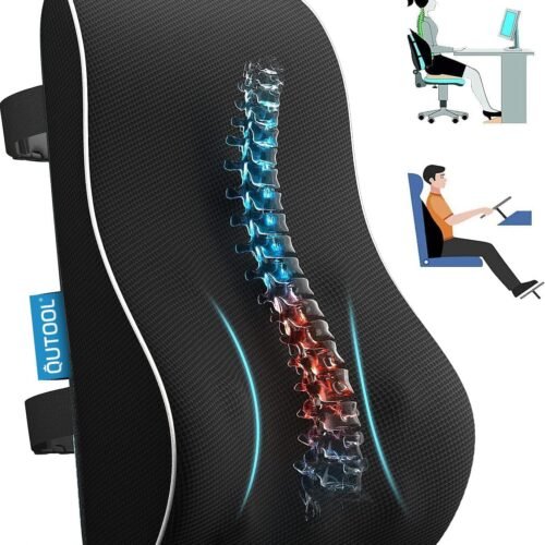 QUTOOL Lumbar Support Pillow for Office Chair,Office Home Essentials,Back Support Pillow for Car, Chair Cushions,Back Pain Relief Improve Posture,Mesh Cover Double Adjustable Straps
