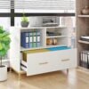 Tribesigns Lateral File Cabinet with Drawer, White Filing Cabinet with Adjustable Hanging Rod for Letter/Letter/A4 Size Files, 35.4" Wood Modern Printer Stand with Open Storage Spaces for Home Office